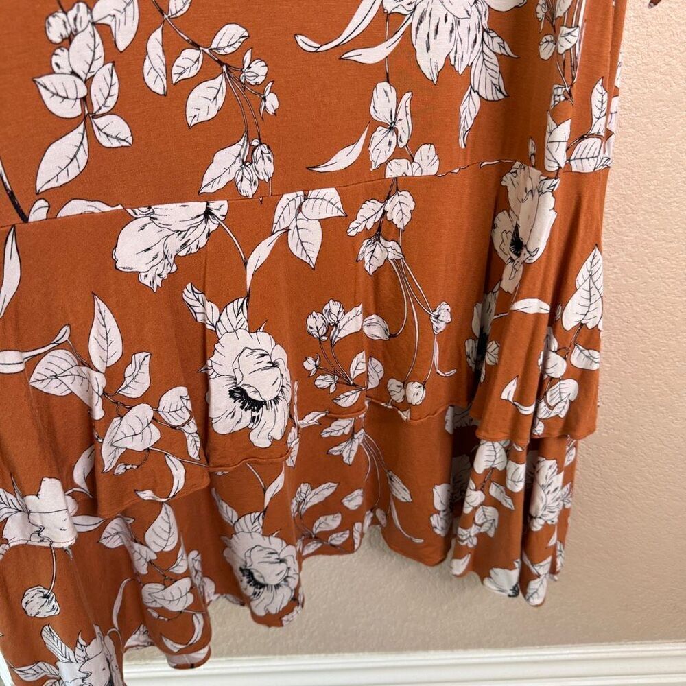 Anthropologie Ruffled Floral Midi Dress Womens Small Faux Wrap Rust Orange Boho - Picture 4 of 15
